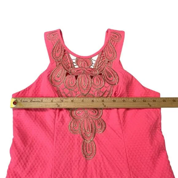 Lilly Pulitzer Pink Embroidered Sheath Dress Size 00 Cutout Back Zipper Lined - Picture 8 of 11